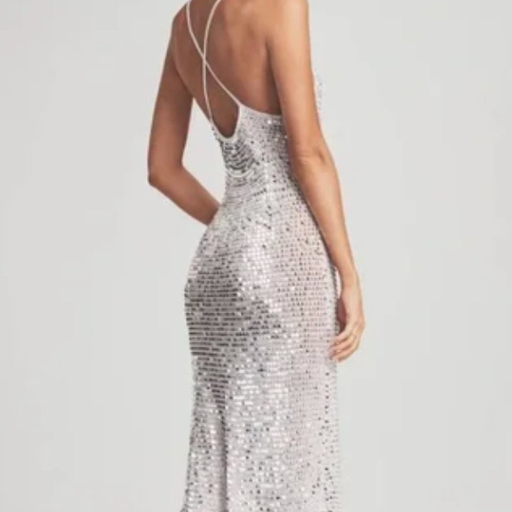 NWT Retrofete Marie Silver Crochet Gown Size M/L